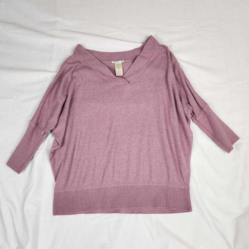 Matty M Womens S Mauve Wool Blend Sweater‎ Pull Over 3/4 sleeve V Neck